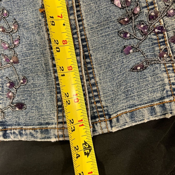 Mango Denim Embellished Jean Jacket Button Up Embroidered Size Medium Vintage - Picture 8 of 12